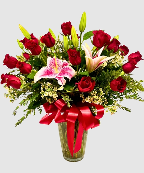 Two Dozen Roses with Lilies